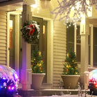 HOMCOM 2' Pre-Lit Small Christmas Tree with Red Berries 2-Piece Set - Green-Warm white LED lights with 6h timer for low energy consumption 