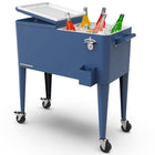 Permasteel 80 qt Retro Rolling Patio Cooler with Divider - Navy Blue-Matte finish