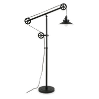 Hudson&Canal Descartes Wide Brim/Pulley System Floor Lamp with Metal Shade - Blackened Bronze/Blackened Bronze-Mid-century modern design for your living room, office space, bedroom, or reading nook