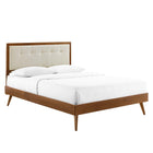 Modway Willow Wood Queen Platform Bed with Splayed Legs - Walnut Beige-Tufted Upholstered Headboard