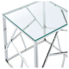 Table d'appoint carrée Plata Import Roca 21,75 po avec plateau en verre - Argent-Plateau en verre trempé transparent de 8 mm