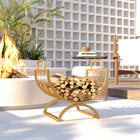 Outsunny Firewood Rack Outdoor - Heavy Duty Metal Log Holder with Handles-Features a chic gold honeycomb design, adding a stylish touch to decor