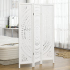 HOMCOM - Séparateur de pièce autoportant en bois à 3 panneaux pour bureau à domicile - blanc-Le bois massif avec des motifs sculptés élégants rehausse la décoration  
