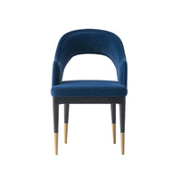 Manhattan Comfort - Fauteuil de salle à manger moderne glamour Carrington 53,1 cm en velours bleu nuit-Chaise de salle à manger moderne et glamour pour usage dans la salle à manger et le salon