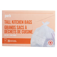 Perk Tall Kitchen Garbage Bags - Wave Top - 24" x 30" - White - 20 Pack-Strong and durable plastic garbage bags