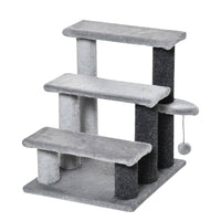 PawHut 19" 3-Step Cat Stairs with Toy - Light Grey-For older cats or those with mobility issues to get on high places 