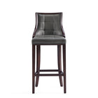 Manhattan Comfort Fifth Avenue 19" Traditional Faux Leather Upholstered Bar Stool - Pebble Grey - 2 Pack-Includes Footrest Base