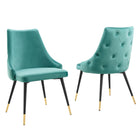 Modway Adorn Performance Velvet Dining Side Chair - Teal - 2 Pack-Vintage Modern Accent Dining Chair