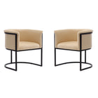 Manhattan Comfort - Lot de 2 chaises de salle à manger Cosmopolitan 24 po style mid-century moderne, revêtement en similicuir, coloris beige et noir-Chaise de salle à manger moderne parfaite pour la salle à manger et comme accent dans le salon Lot de 2