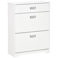 HOMCOM Modern Shoe Cabinet with 3 Drawers for 16 Pairs - White-Two flip drawers, a pull out drawer and a countertop provide large storage and display space  
