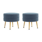 Manhattan Comfort Bailey 18.11" Mid-Century Modern Polyester Blend Upholstered Ottoman - Blue with Gold Legs - 2 Pack-Mid-Century Modern Ottoman Perfect for Living Room Use