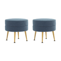 Manhattan Comfort Bailey 18.11" Mid-Century Modern Polyester Blend Upholstered Ottoman - Blue with Gold Legs - 2 Pack-Mid-Century Modern Ottoman Perfect for Living Room Use