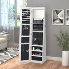 HOMCOM Mirror Jewelry Cabinet - 15" L x 15" W x 61.75" H - White-Features a large full-length mirror and a small interior mirror for convenient jewelry wearing and makeup 