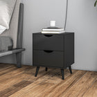 HOMCOM - Table de nuit moderne avec 2 tiroirs et pieds en bois - noir-Fonctionne parfaitement comme table de chevet, table d’appoint pour canapé ou petit organiseur pour les petites pièces 