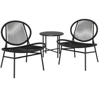 Outsunny 3-Pieces Wicker Patio Furniture Bistro Set - Black-Compact patio set includes two shell-like chairs and a steel-top table for small spaces 
