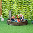 Outsunny Outdoor Kids Round Sandbox with Cover - 48.4" Dia. - Brown-Equipped with 3 seats, allowing kids to have a place to sit 