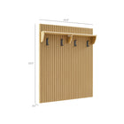 Modway Render Fluted Coat Rack Panel with Shelf - Light Oak-Wall-Mounted Panel with Four Hooks