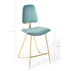 Modway Ponder Performance Velvet Bar Stool - Sea Blue-Gold Stainless Steel Frame