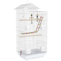 PawHut 39" H Bird Cage with Ladder, Swing, Toys and Perches - White-Spacious bird cage allows ample room for bird movement 