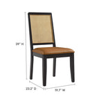 Modway Arlo Vegan Leather Upholstered Faux Rattan and Wood Dining Side Chairs - Black/Natural/Tan - 2 Pack-Vegan Leather Upholstery