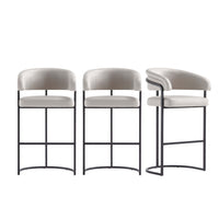 Manhattan Comfort Augusta 22.8" Modern Leatherette Upholstered Barstool - Light Grey - 3 Pack-Modern Barstool with Backrest Perfect for Bar and Kitchen Use