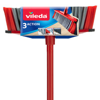 Vileda 3-Action Broom - Red- Ultra-thin, black bristles designed to capture dust of all shapes and sizes
