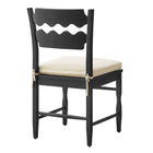 Modway Jax Oak Wood Dining Chair With Wavy Razor Back and Cushion - Black Linen-Sturdy Side Stretchers