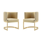 Manhattan Comfort - Lot de 2 chaises de salle à manger modernes Aura 24,4 po en velours capitonné - Sable et laiton poli-Chaise de salle à manger moderne parfaite pour la salle à manger et le salon d’appoint Lot de 2