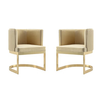 Manhattan Comfort - Lot de 2 chaises de salle à manger modernes Aura 24,4 po en velours capitonné - Sable et laiton poli-Chaise de salle à manger moderne parfaite pour la salle à manger et le salon d’appoint Lot de 2