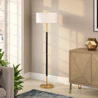 Hudson&Canal Simone 2-Light Floor Lamp with Fabric Shade - Matte Black/Brass/White-Rated for two 100W incandescent bulbs - 9W LED bulbs, 23W fluorescent (CFL) bulbs, or 9W self-ballasted LED bulbs, E26-base bulbs, Bulbs not included