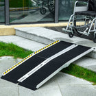 HOMCOM 5' Folding Wheelchair Non-Skid Threshold Ramp - Black-Baffles, shiny stickers to stop falls, sloped transition of upper and lower ends for a tight fit 