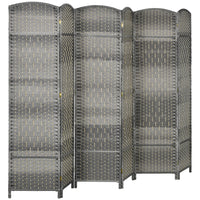 HOMCOM 6 Panel Hand-Woven Freestanding Room Divider for Home Office Bedroom - Mixed Grey-6-panel folding design with 15 metal hinges allows for easy storage 
