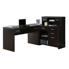 Monarch Specialties 7018 Computer Desk - Espresso Left Or Right Facing Corner-Open and closed storage options in multiple sizes, including 3 cubbies with 1 adjustable shelf, 7 storage drawers on metal drawer glides and 1 file drawer for standard or legal files, all accented with contemporary silver handles.