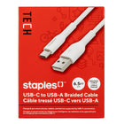 Staples TECH USB-C to USB-A Charging Cable - 6.5 ft. - White-6.5ft (2m) USB-C to USB-A charging cable that transfers data at speeds of up to 480Mbps
