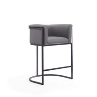 Manhattan Comfort - Cosmopolitan tabouret de comptoir moderne du milieu du siècle de 23,7 po en similicuir gris et noir-Tabouret de comptoir moderne du milieu du siècle avec dossier parfait pour une utilisation au bar et dans la cuisine