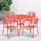 35.5'' Square Coral Indoor-Outdoor Steel Patio Table Set with 4 Round Back Chairs [CO-35SQ-03CHR4-RED-GG]-Coral Powder Coat Finish