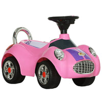 Qaba Baby Push Car with Music, Horn and Lights - Pink-Foot-to-floor design aids walking skills and balance improvement 