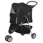 PawHut Deluxe 3-Wheel Pet Stroller with Brake, Canopy and Cupholders - Black-Lightweight, foldable design simplifies storage and transport 