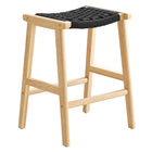Modway - Saoirse Tabouret de comptoir en corde tissée en bois - Noir naturel - Ensemble de 2-6