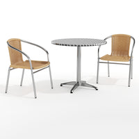 Table ronde en aluminium de 31,5 po avec 2 chaises en rotin beige, intérieur/extérieur (TLH-ALUM-32RD-020BGECHR2-GG)-Ensembles pour l’intérieur et l’extérieur