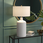 Hudson&Canal Sloane 29" Tall Ceramic Table Lamp with Fabric Shade - Matte White/White-Includes a 6 ft. cord with rotary socket switch