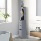 HOMCOM Narrow Bathroom Floor Cabinet with Drawer and Open Shelves - Grey-Features 2 open shelves, 2 bottom drawers and a cabinet  