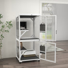 PawHut 31.5" L Outdoor Large Catio Cat House with Wheels and Resting Box - White/Grey-Top asphalt roof for weather resistance 