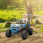 Qaba 24V 7AH Big Battery Powered Kids Ride Car with 2 Seater - Blue-2 seats with safety belts ensure secure fun for siblings 