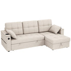 HOMCOM Pull Out Sleeper Sofa Bed with USB Ports and Chaise Storage - Beige-Converts easily from left-hand or right-hand L-shaped sofa to guest bed with pull-out design with wheels, saves space