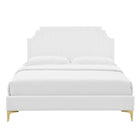 Modway Sienna Performance Velvet Full Platform Bed with Gold Metal Legs - White-Bed Frame Weight Capacity: 800 lb