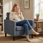 HOMCOM Linen-Feel Fabric Accent Chair with Armrests - Thick Padded Seat for Living Room - Dark Grey-Covered in textured, breathable linen-like fabric for comfortable, non-stuffy seating 
