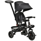 Qaba - Tricycle bébé 4 en 1 avec siège réversible réglable - noir-Conception 4 en 1 avec poignée poussoir parentale amovible, canopy et garde-corps 