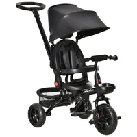 Qaba - Tricycle bébé 4 en 1 avec siège réversible réglable - noir-Conception 4 en 1 avec poignée poussoir parentale amovible, canopy et garde-corps 