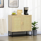 HOMCOM 31.5" L Wood Sideboard - Natural Wood-Two tiers for storing accessories and utensils